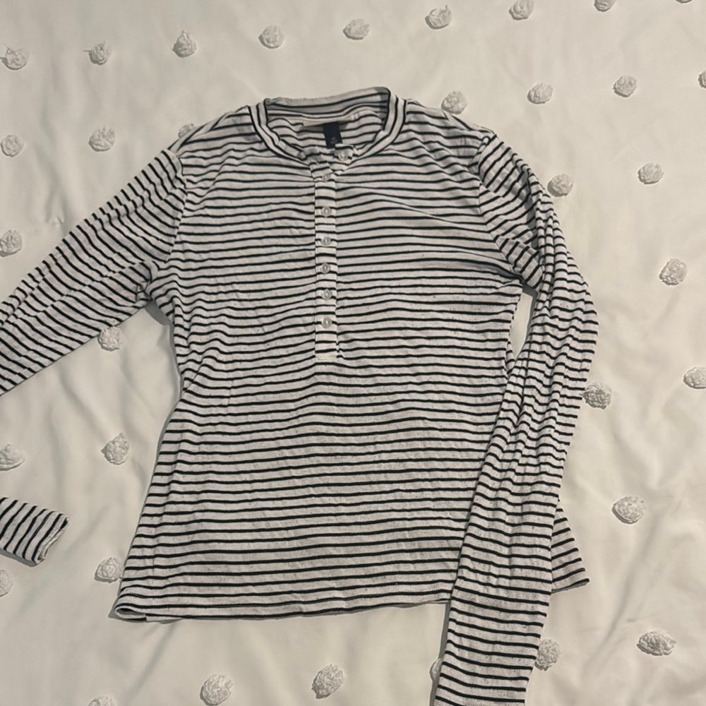 Striped Long Sleeve Henley Top